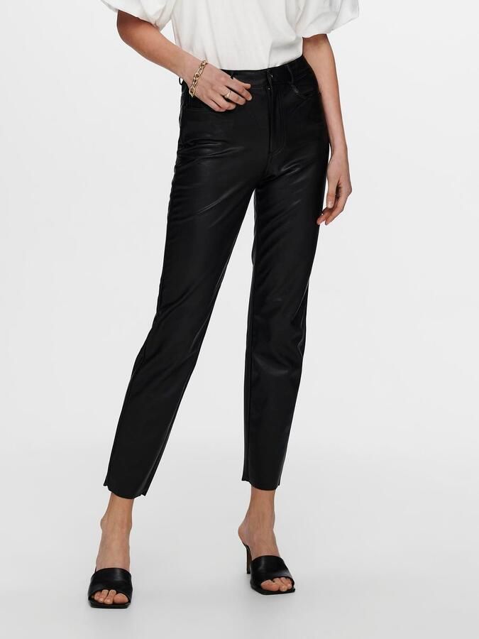 Only emily zwarte high waist straight fit leerlook ankle broek valt kleiner - Foto 10