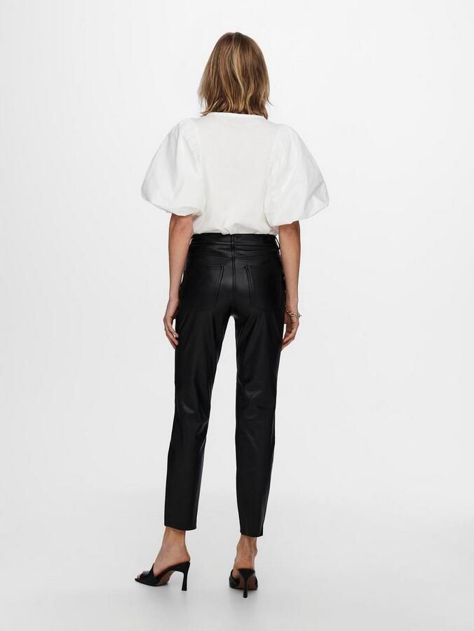 Only emily zwarte high waist straight fit leerlook ankle broek valt kleiner - Foto 8