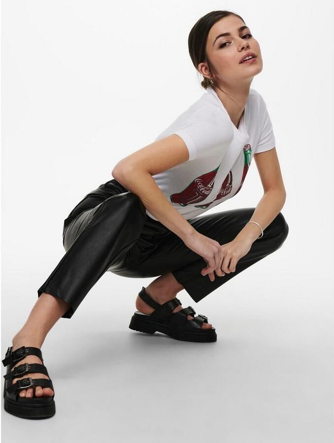 Only emily zwarte high waist straight fit leerlook ankle broek valt kleiner - Foto 5