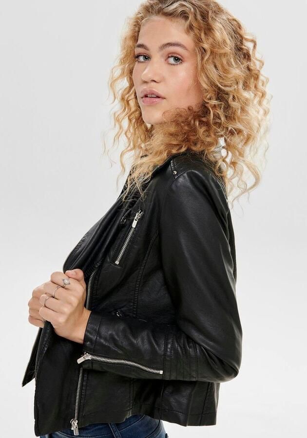 Only Imitatieleren jack ONLGEMMA – Bikerjack met asymmetrische ritssluiting getailleerd casual leerimitatie zakken met ritssluiting - Foto 6