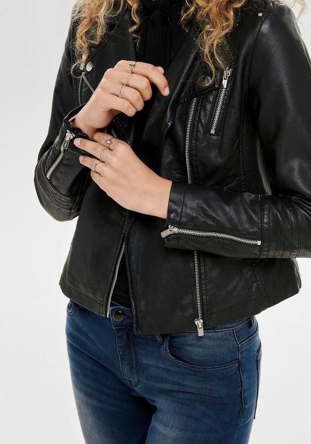 Only Imitatieleren jack ONLGEMMA – Bikerjack met asymmetrische ritssluiting getailleerd casual leerimitatie zakken met ritssluiting - Foto 7
