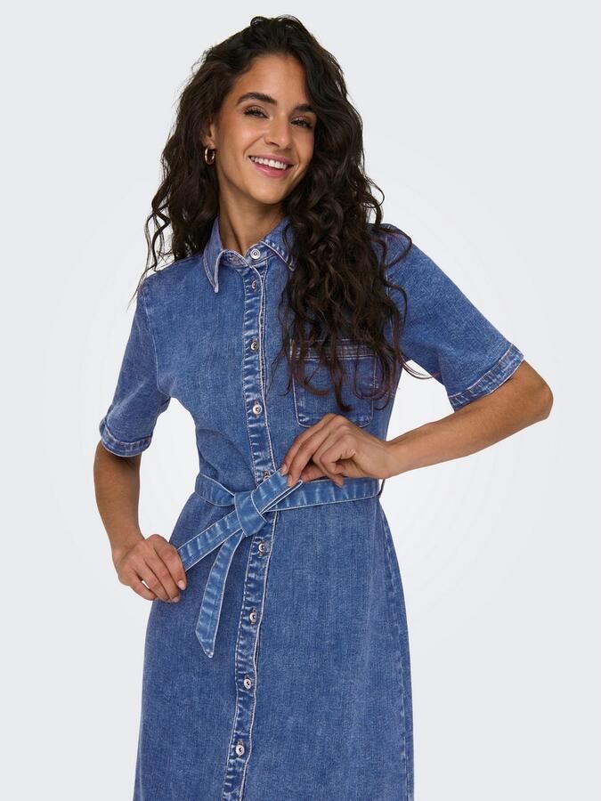ONLY spijker blousejurk ONLLANA met ceintuur medium blue denim - Foto 5