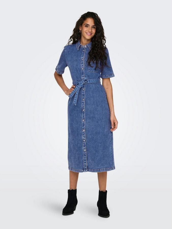 ONLY spijker blousejurk ONLLANA met ceintuur medium blue denim - Foto 3
