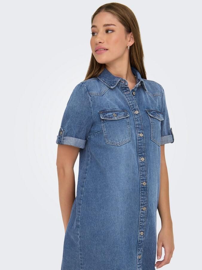 Only Jeans jurk ONLLISA – Denimjurk met knoopsluiting en borstzakken modieus denim regular fit katoenmix overhemdkraag