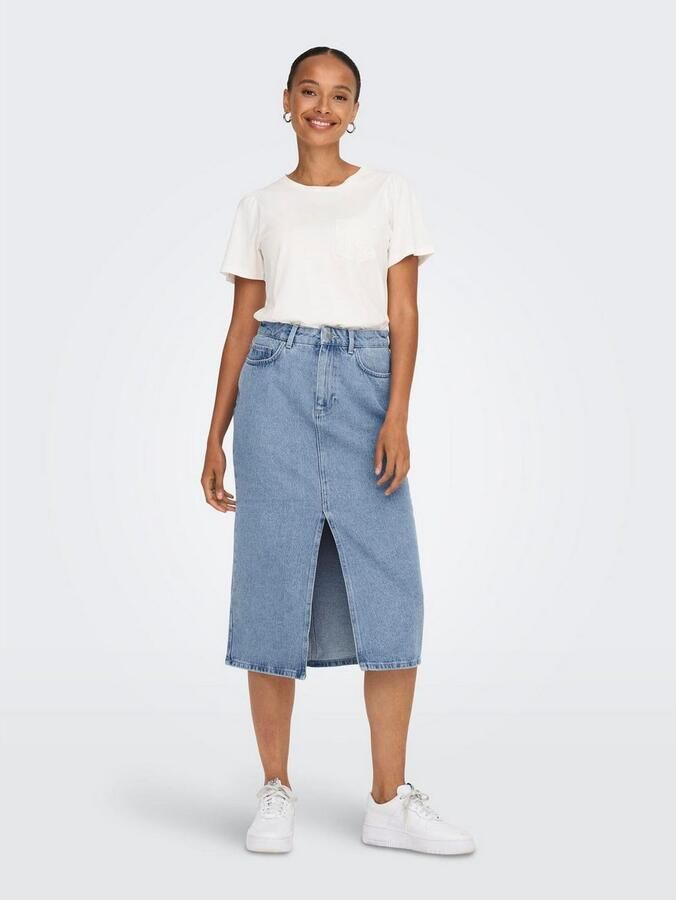 Only Lichtblauwe Denim Midi Rok met Split Blue Dames - Foto 3