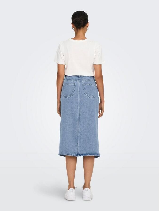 Only Lichtblauwe Denim Midi Rok met Split Blue Dames - Foto 4