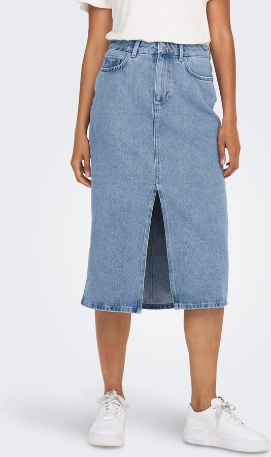Only Lichtblauwe Denim Midi Rok met Split Blue Dames - Foto 5