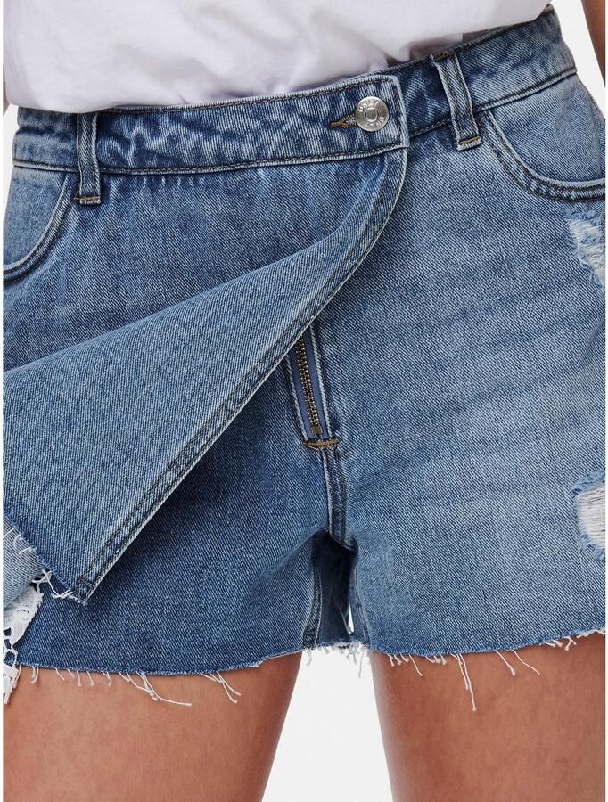 Only Jeans rok ONLTEXAS – Destroyed effect voor trendy broekrokstijl figuuraccentuerend denim jeans katoen destroyed effect effen - Foto 4