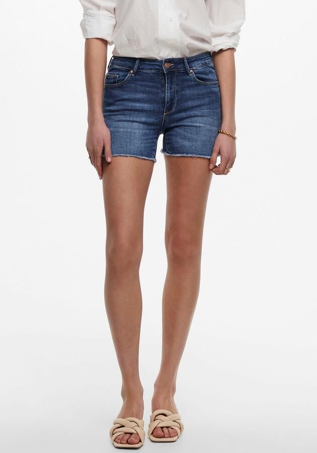Only Jeansshort ONLBLUSH – Jeansshorts met gerafelde zoom Schuureffecten modieus skinny fit ronde hals regular fit - Foto 7