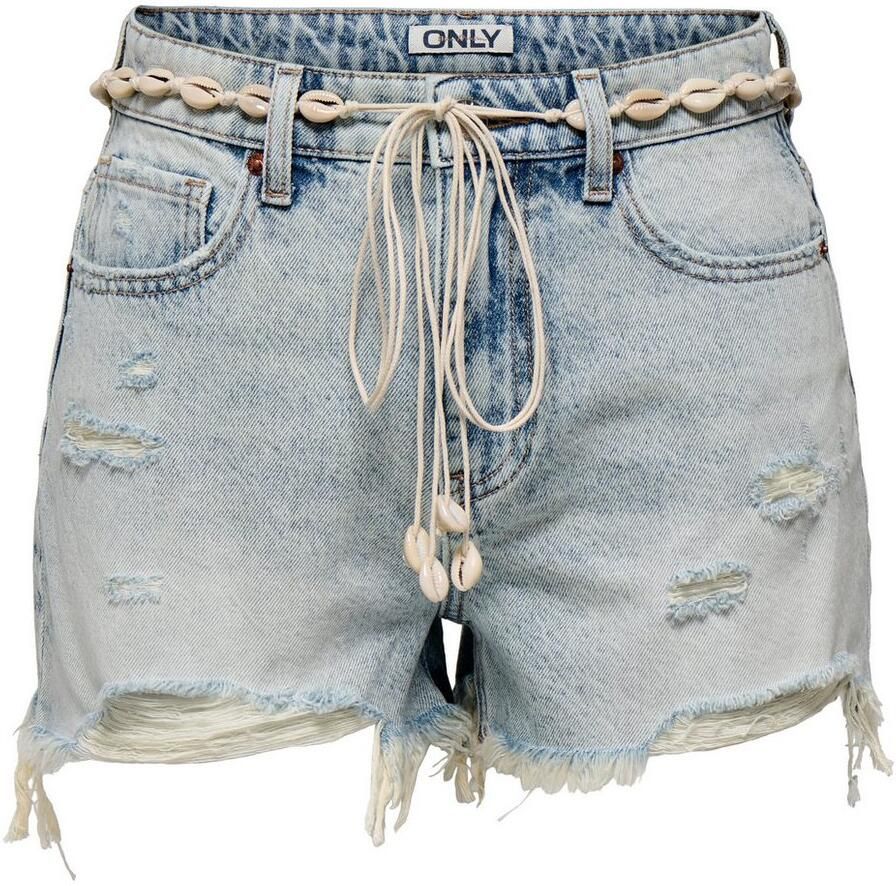 Only Jeansshort ONLZUMA HW SHELL BELT DNM SHORTS BJ met destroyed effect en rafelige zoom
