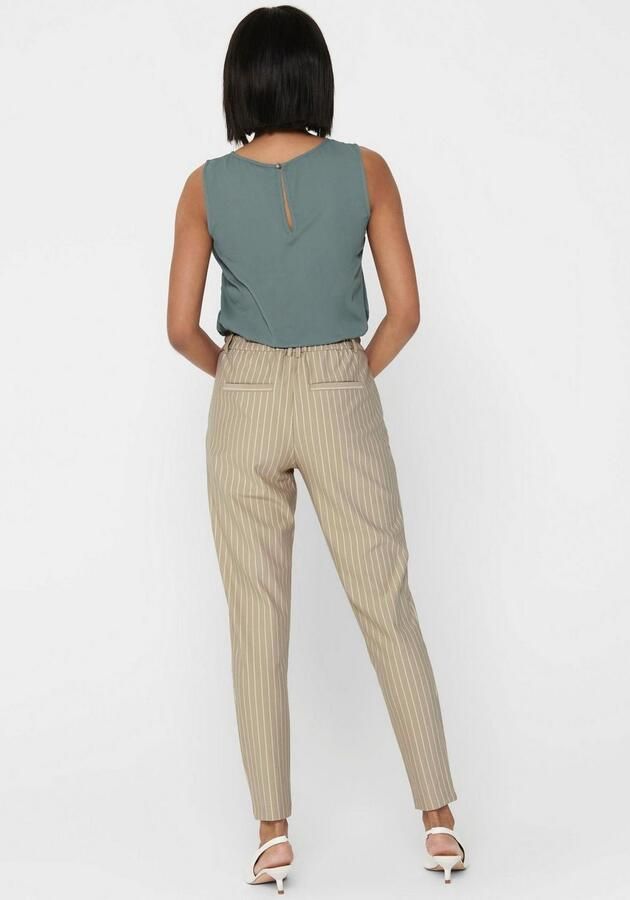 ONLY gestreepte high waist tapered fit broek ONLPOPTRASH zand - Foto 3