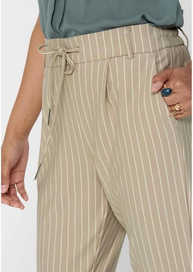 ONLY gestreepte high waist tapered fit broek ONLPOPTRASH zand - Foto 1