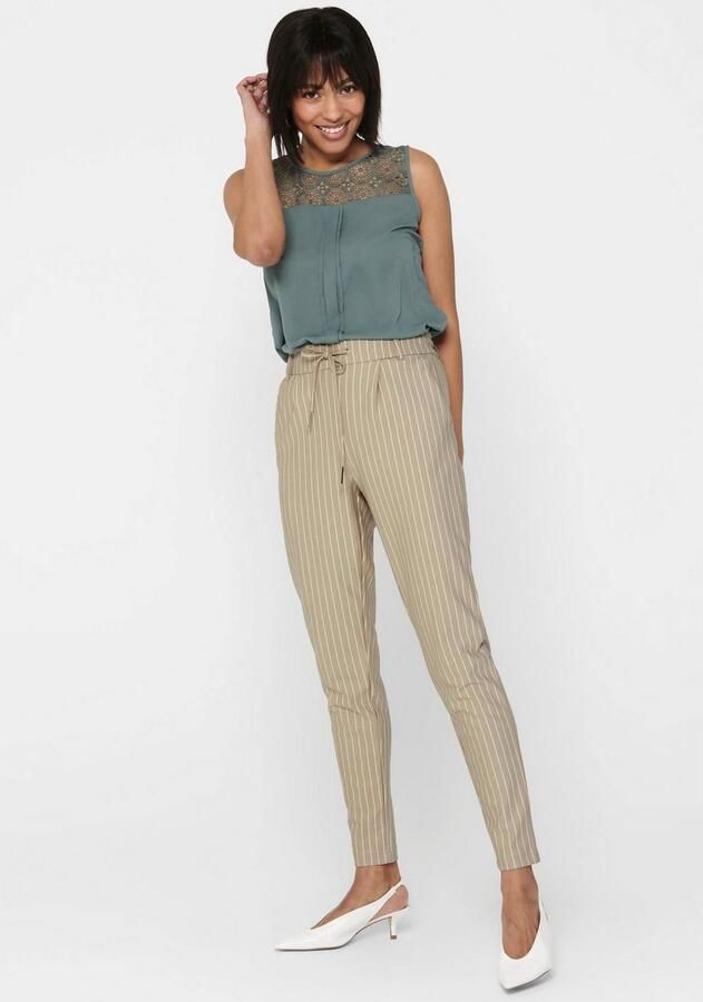 ONLY gestreepte high waist tapered fit broek ONLPOPTRASH zand - Foto 2
