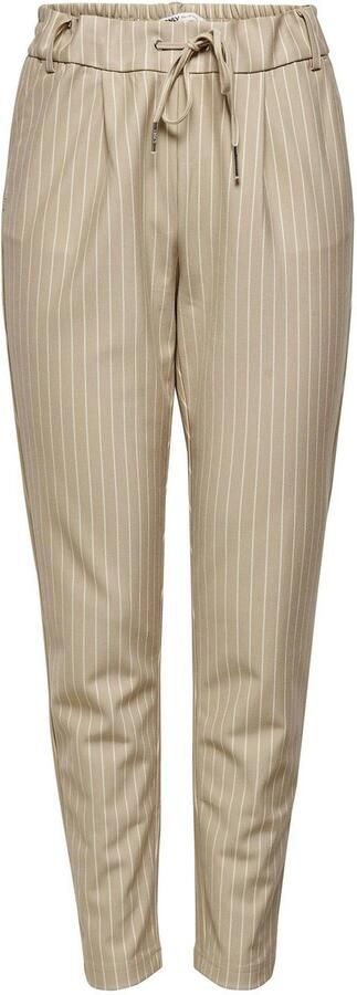 ONLY gestreepte high waist tapered fit broek ONLPOPTRASH zand - Foto 4