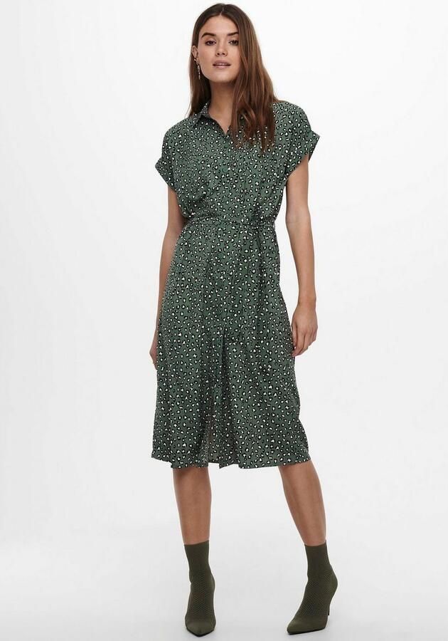 ONLY blousejurk met ceintuur ONLHANNOVER groen zwart gebroken wit - Foto 5