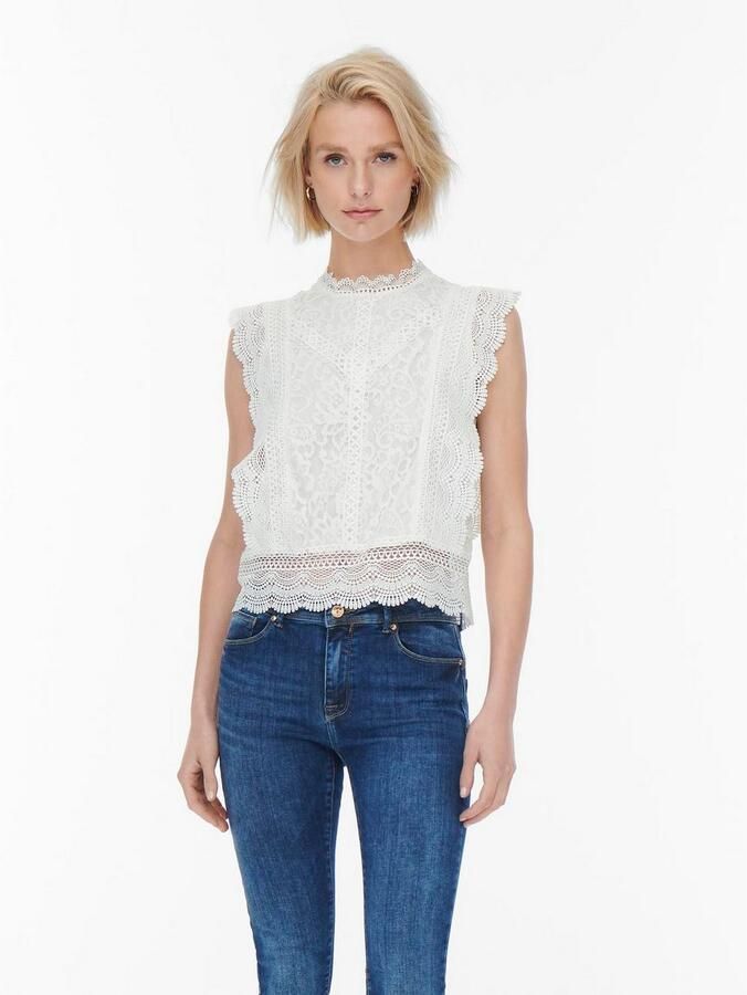 Only Kanten shirt ONLKARO – Kantentop met opstaande kraag voor elegante looks - Foto 3