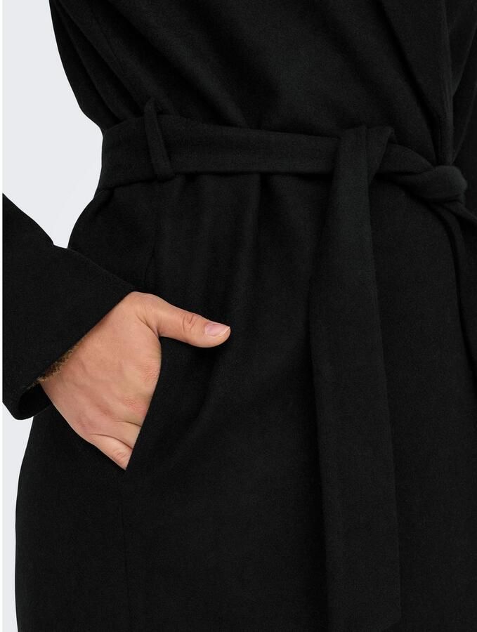 Only Getailleerde lange jas met strikceintuur en reverskraag model 'ALVILDA'