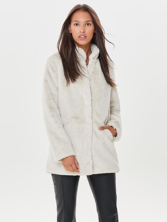 Only Regular fit lange jas van imitatiebont met opstaande kraag model 'VIDA' - Foto 6