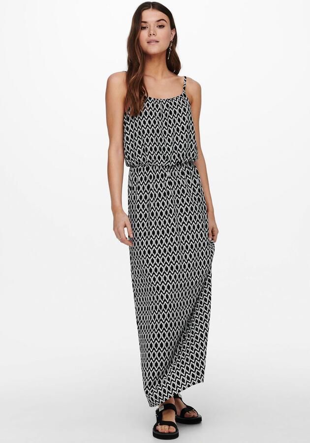 ONLY maxi jurk ONLWINNER met all over print en plooien zwart wit - Foto 5
