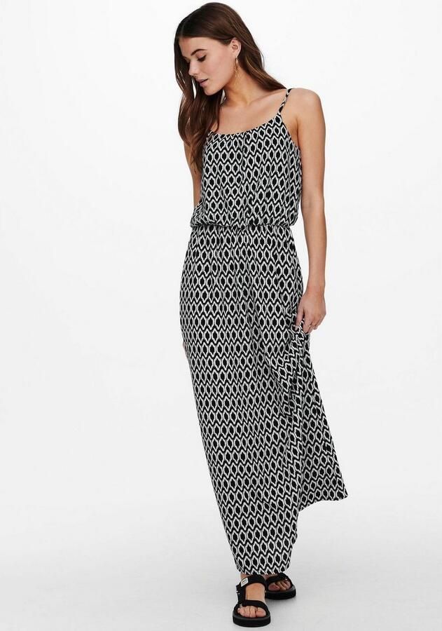 ONLY maxi jurk ONLWINNER met all over print en plooien zwart wit