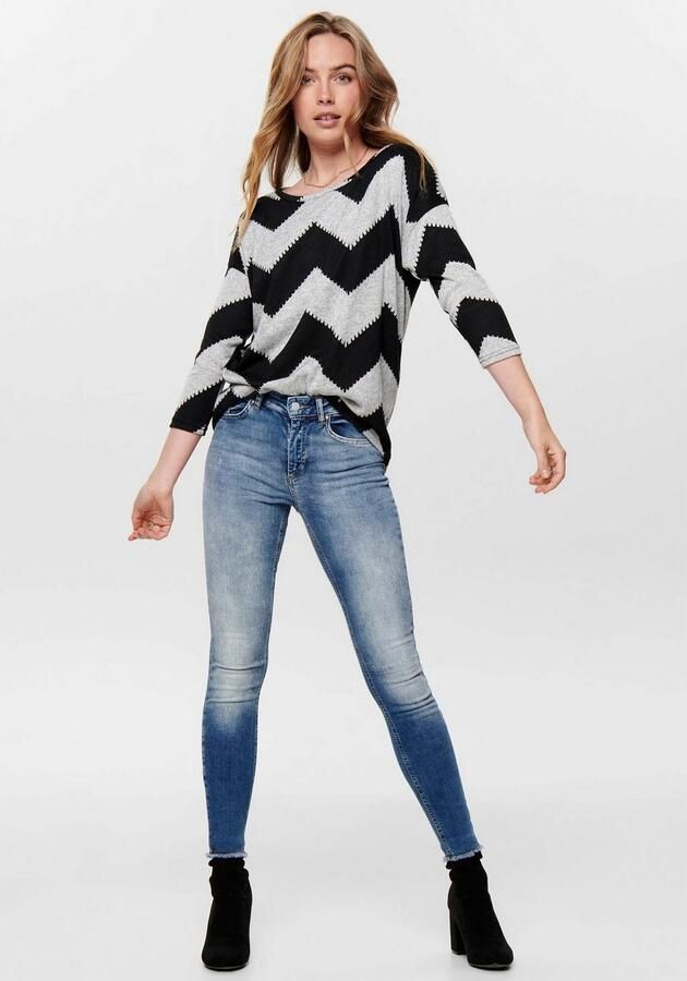 Only Grijze Gestreepte Gebreide Trui met Lange Mouwen Multicolor Dames - Foto 4