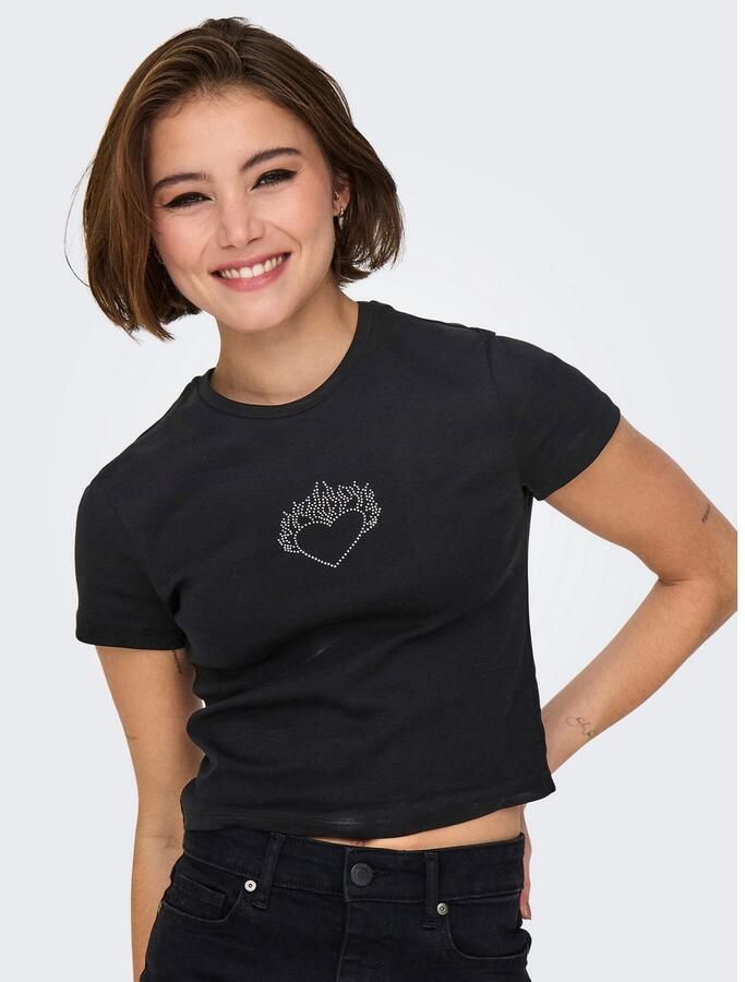 Only Shirt met korte mouwen ONLKIRA S S BLING O-NECK SHORT TOP JRS - Foto 2