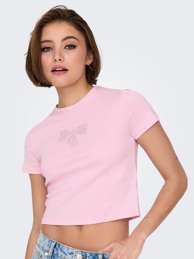 Only Shirt met korte mouwen ONLKIRA S S BLING O-NECK SHORT TOP JRS - Foto 3