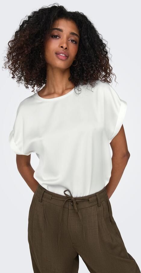 Only Shirt met korte mouwen ONLLIEKE S S SATIN MIX TOP WVN NOOS regular fit web polyester ronde hals effen - Foto 2