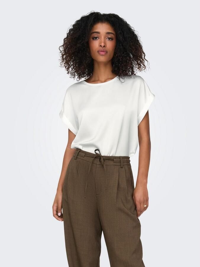 Only Shirt met korte mouwen ONLLIEKE S S SATIN MIX TOP WVN NOOS regular fit web polyester ronde hals effen - Foto 5