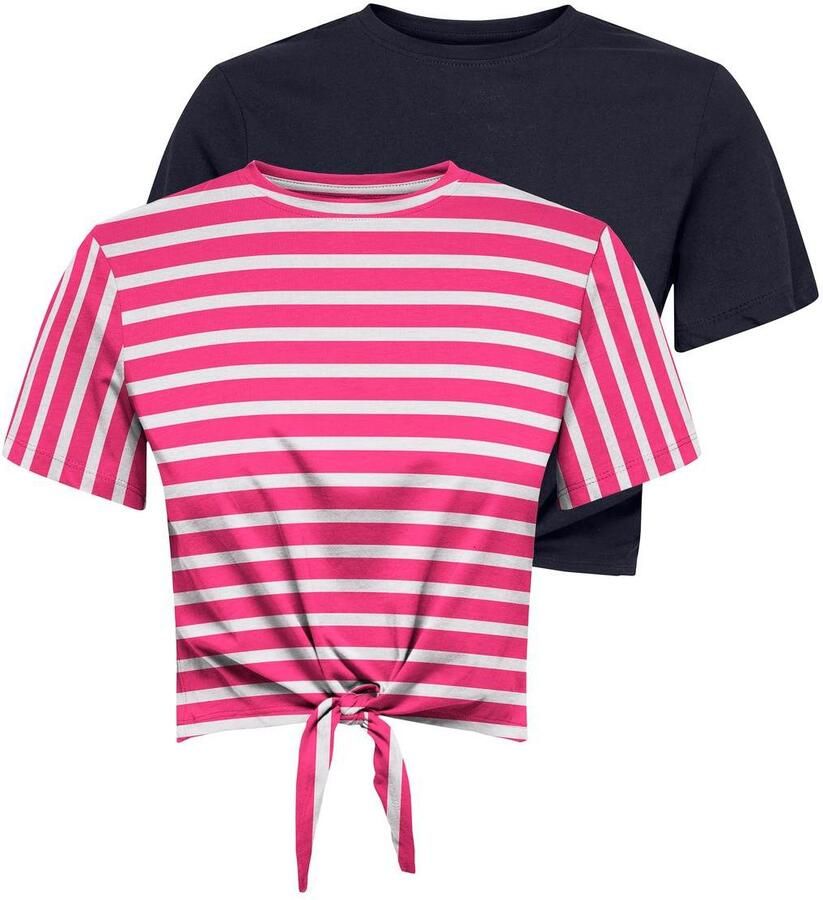 Only Shirt met korte mouwen ONLMAY LIFE S S SHORT KNOT TOP BOX 2PACK (set 2-delig)