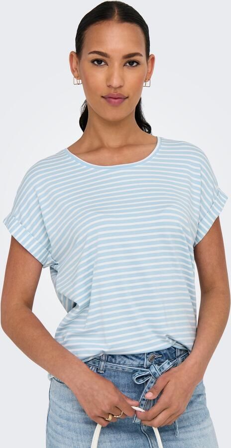 Only Shirt met korte mouwen ONLMOSTER STRIPE S S O-NECK TOP JRS NOOS gestreept casual gesneden jersey ronde hals viscosemix - Foto 6