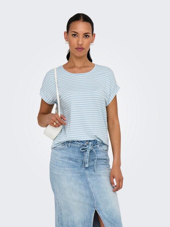 Only Shirt met korte mouwen ONLMOSTER STRIPE S S O-NECK TOP JRS NOOS gestreept casual gesneden jersey ronde hals viscosemix - Foto 3