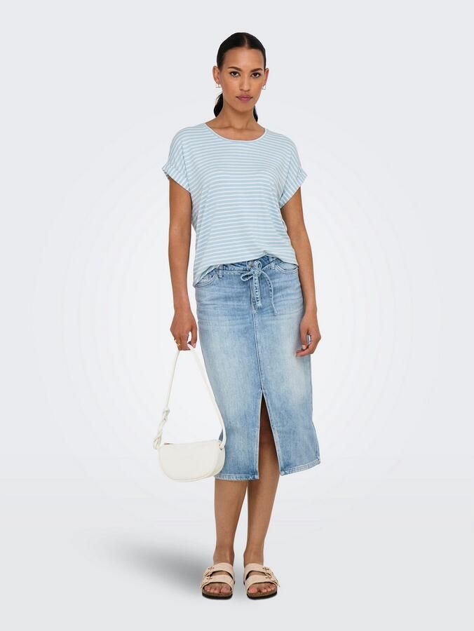 Only Shirt met korte mouwen ONLMOSTER STRIPE S S O-NECK TOP JRS NOOS gestreept casual gesneden jersey ronde hals viscosemix - Foto 4