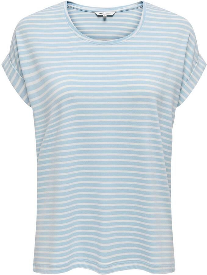 Only Shirt met korte mouwen ONLMOSTER STRIPE S S O-NECK TOP JRS NOOS gestreept casual gesneden jersey ronde hals viscosemix