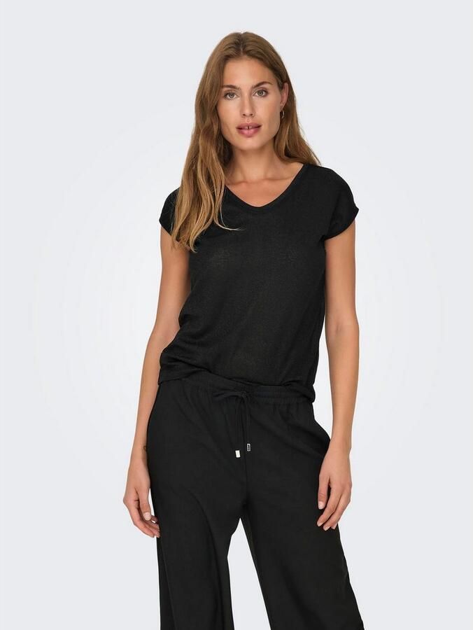 Only Shirt met korte mouwen ONLSILVERY S S V NECK LUREX TOP JRS NOOS - Foto 6