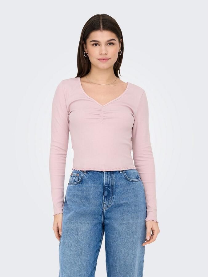 Only Slim fit shirt met lange mouwen van katoenmix met boorden met volants model 'BETTY' - Foto 4