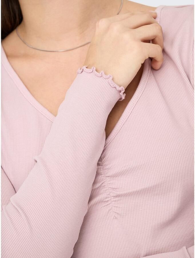 Only Slim fit shirt met lange mouwen van katoenmix met boorden met volants model 'BETTY' - Foto 3