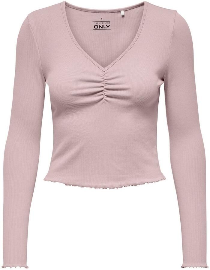 Only Slim fit shirt met lange mouwen van katoenmix met boorden met volants model 'BETTY'