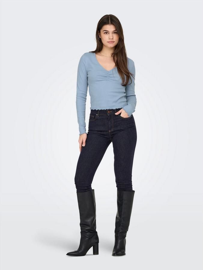 Only Slim fit shirt met lange mouwen van katoenmix met boorden met volants model 'BETTY' - Foto 5