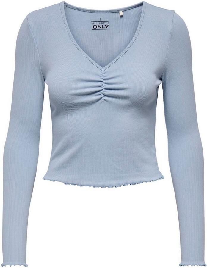 Only Slim fit shirt met lange mouwen van katoenmix met boorden met volants model 'BETTY' - Foto 2