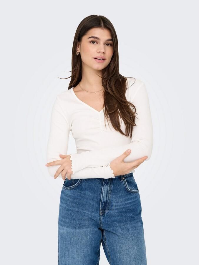 Only Slim fit shirt met lange mouwen van katoenmix met boorden met volants model 'BETTY' - Foto 5