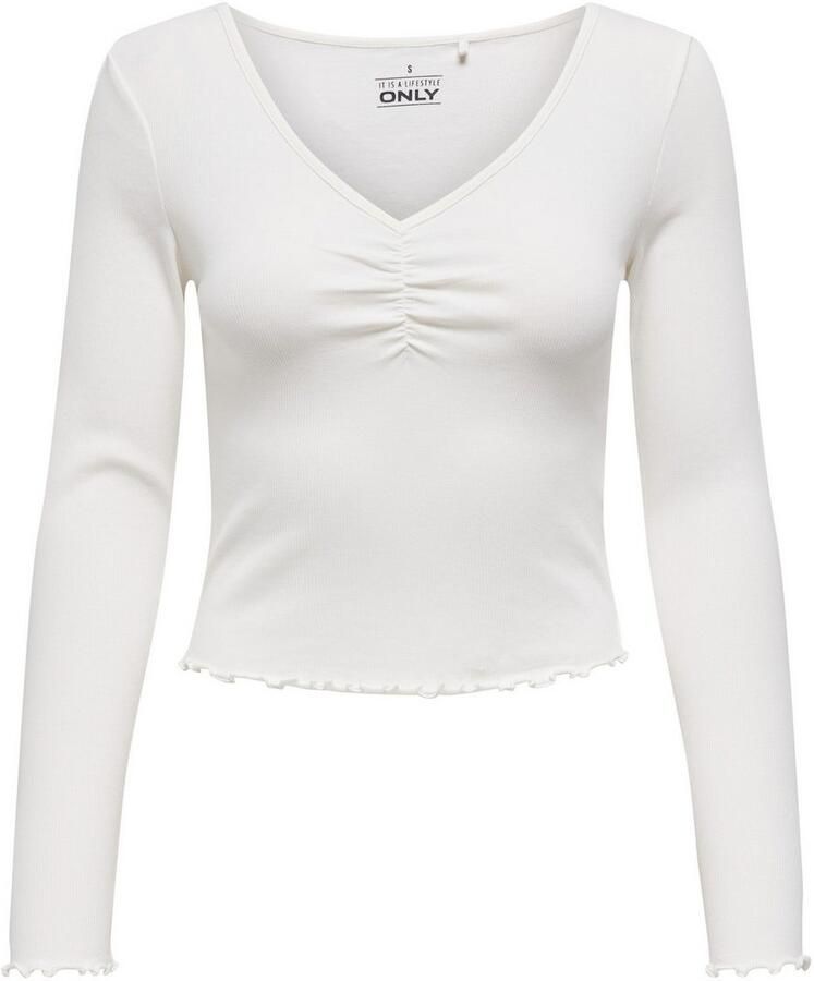 Only Slim fit shirt met lange mouwen van katoenmix met boorden met volants model 'BETTY'