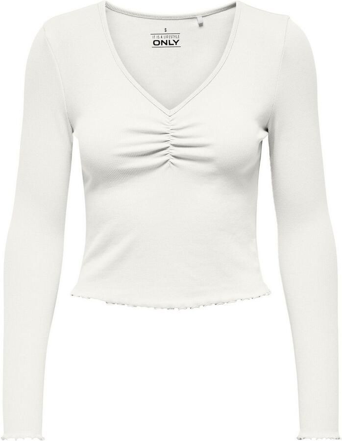 Only Slim fit shirt met lange mouwen van katoenmix met boorden met volants model 'BETTY' - Foto 3