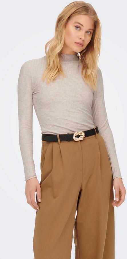 Only Beige Effen Gebreide Trui Lange Mouwen Ronde Hals Beige Dames - Foto 10