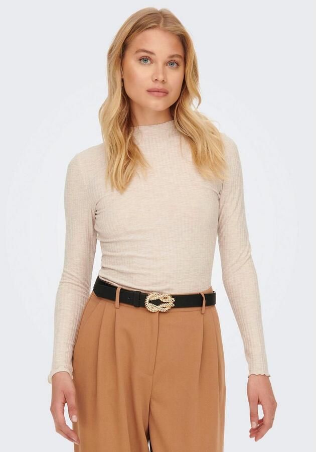 Only Beige Effen Gebreide Trui Lange Mouwen Ronde Hals Beige Dames - Foto 6