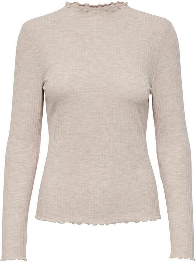 Only Beige Effen Gebreide Trui Lange Mouwen Ronde Hals Beige Dames - Foto 3