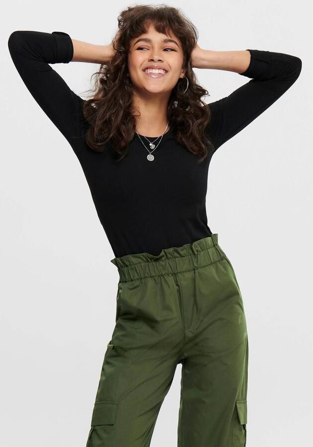 Only Zwart T-shirt met Lange Mouwen en Ronde Hals Black Dames - Foto 6