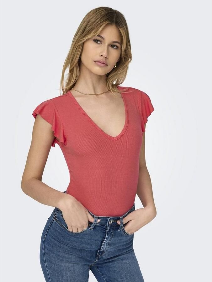 Only Shirt met V-hals ONLBELIA – V-hals voor vrouwelijk zomercomfort regular fit single jersey viscosemix v-hals effen - Foto 3