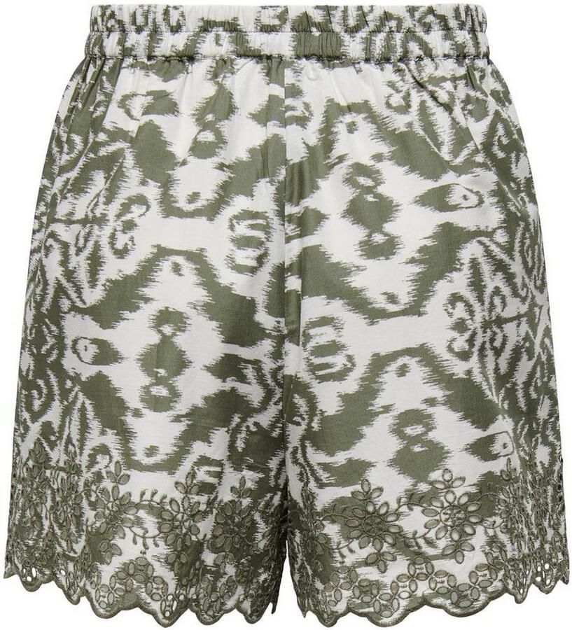 ONLY loose fit short met all over print en borduursels groen ecru