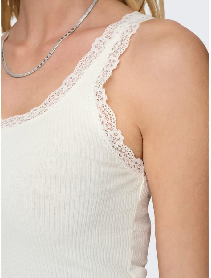 Only Tanktop ONLSARA – Tanktop met kantdetail bij de halslijn regular fit modisch jersey ribstof ronde hals